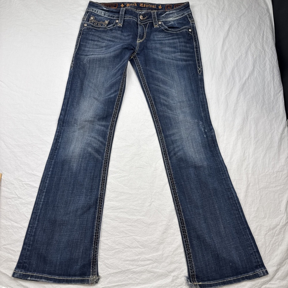 Rock Revival Jeans CHRISTINA BOOT Women 31x32.5  Stretch EMBELISHED THICK STITCH